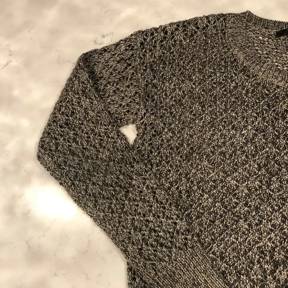 Kensie Lg Slv Scoop Neck Open Weave Acrylic Cotton Two Tone Sweater Gray Sz M - Picture 3 of 10